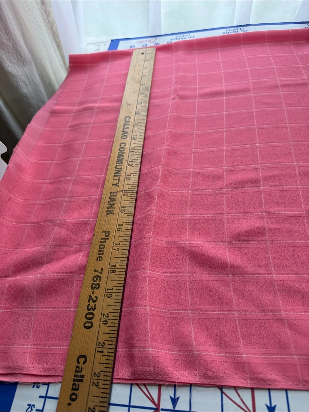 Vintage 1980s Coral Pink Windowpane Plaid Lightweight Drapey Fabric 2 Yards